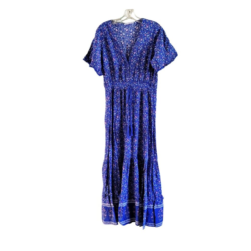 R. Viomos Royal Blue Cotton Rayon Boho Maxi Dress Size Small - Picture 1 of 5